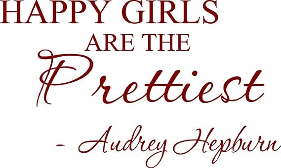 Picniva 14 X 22 Gold Happy Girls are The Prettiest. Audrey Hepburn. Vinyl Wall Art Inspirational Quotes and Saying Home Decor Decal Sticker