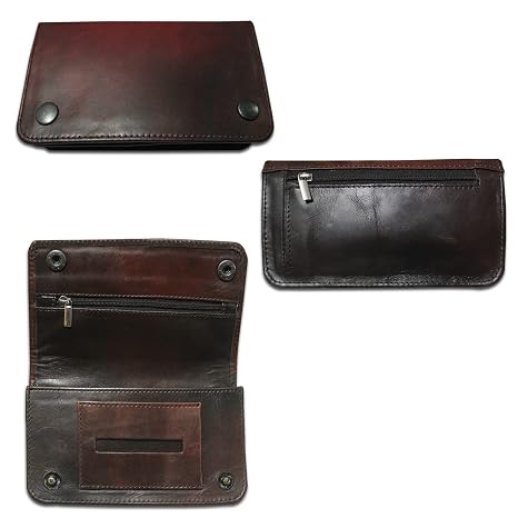Genuine Vinatge Leather Premium Quality Tobacco Pouch Bag for Tobacco with zipper 4x7x1 Inches (Two Tone Brown)
