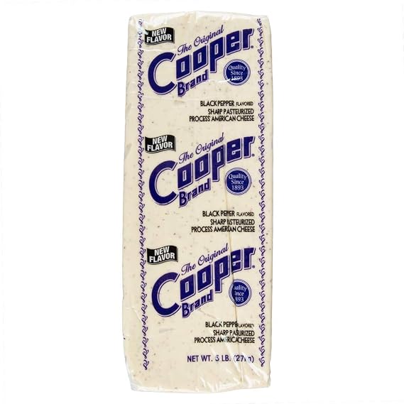 Cooper Cheese Black Pepper Flavored Sharp White American Cheese - 5 lb. Solid Block