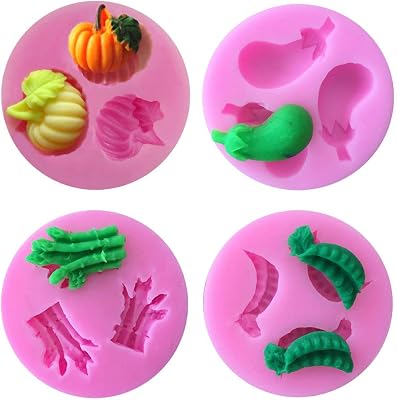 4 PCS Mini Vegetables Pumpkin Eggplant Peas String beans Asparagus for DIY Cake Fondant Baking Biscuit Tray 3D Hard Candies Desserts Drop Glue Decor Silicone Mold Tool