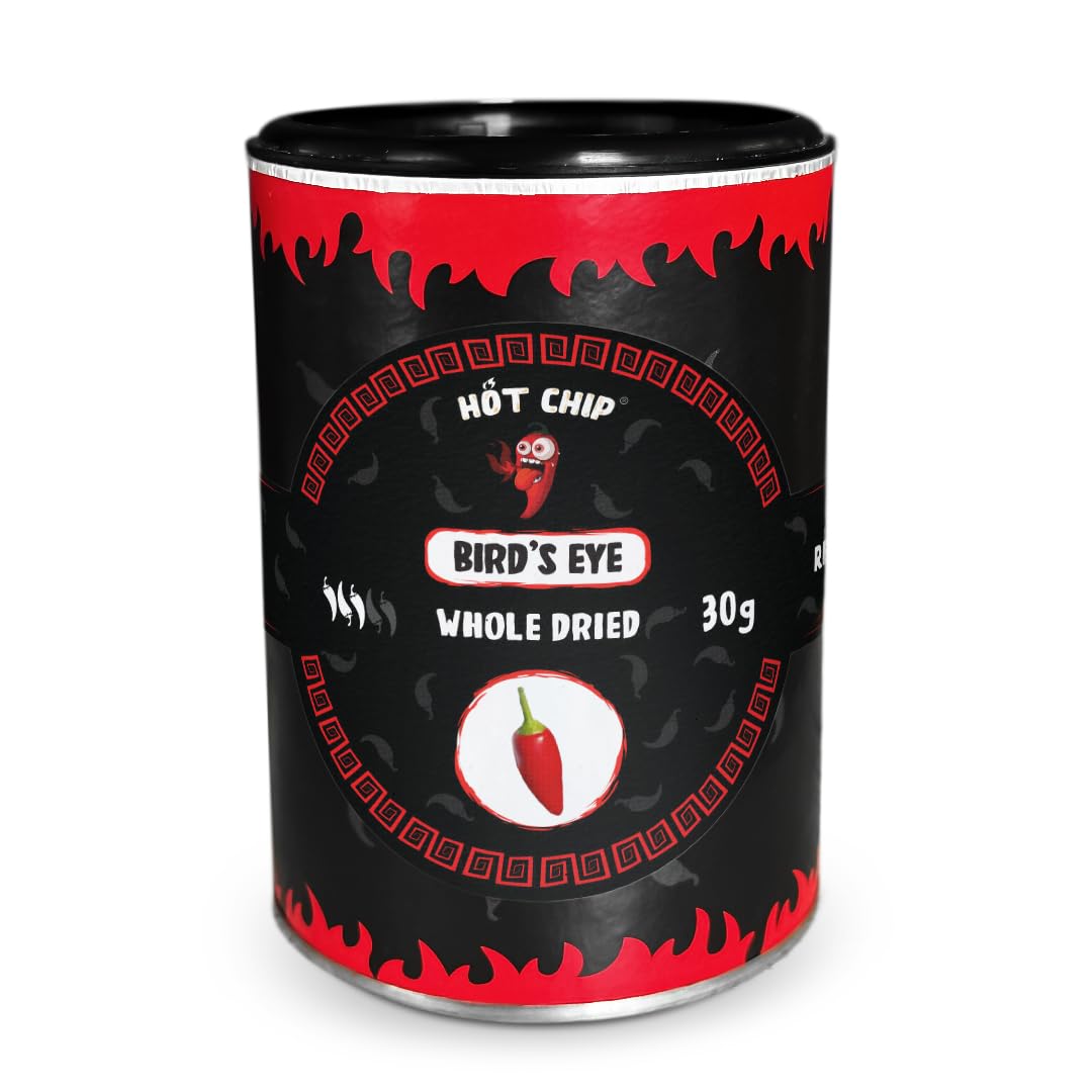 HOT CHIP Bird's Eye Dried Chili Pods - 30g - Extremely Sharp - 100000 SHU - Pure Spicy Without Flavour - For Soups Sauces Meat - 100% Natural