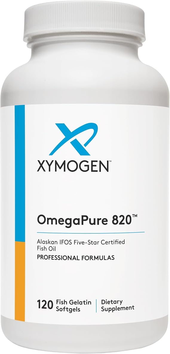 XYMOGEN OmegaPure 820 - Cardiovascular & Brain Support - IFOS Five-Star Certified Fish Oil - DHA EPA Omega-3 Supplement - 120 Softgels