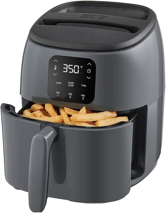Dash Tasti-CrispTM Digital Air Fryer 2.6 Quart Small Compact Mini Air Fryer for French Fries, Nuggets & More, 1-2 People, Auto Shut Off, Adjustable Temp, Dishwasher Safe Parts - Grey