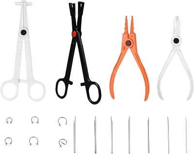 ZJchao Body Piercing Kit, 6Pcs Professional Ear Nose Deco Tools Pliers Set with Stud Ring Body Piercing Tools Kit Piercing Clamps Forceps Ear Piercing Jewelry Tools