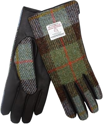 Harris Tweed Ladies Gunn Tartan Tweed With Brown Leather Gloves