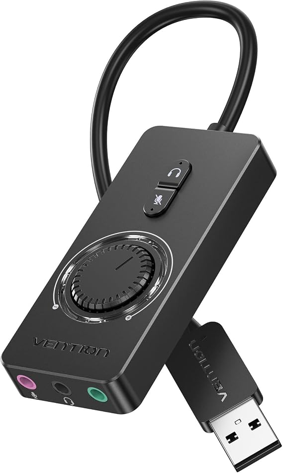 VENTION USB Sound Card, External Stereo Sound Card with Volume Control, USB to 3.5mm Jack Audio Adapter for Windows, Mac, PC, Laptop, Desktop, Headset, Switch and More