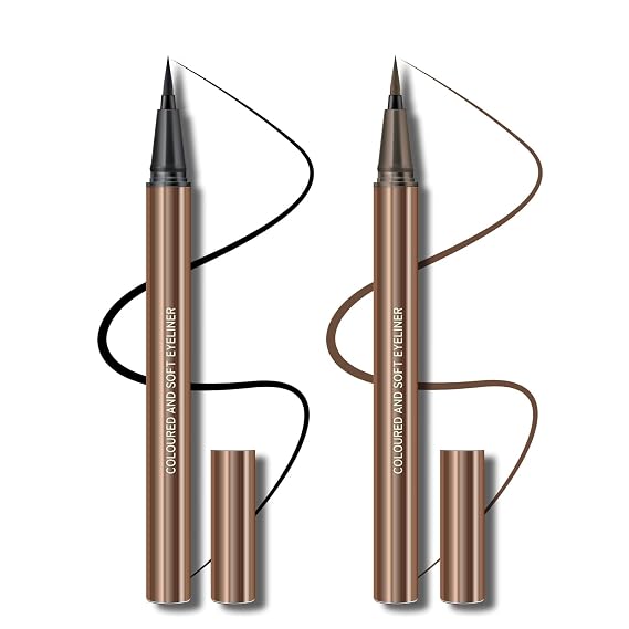 KYDA 2 Colors Liquid Eyeliner, Black Brown Matte Tint, Ultra Fine Tip, Lasting Pigment Eyeliner Pencil, Silky Smooth Formula, Quick Drying