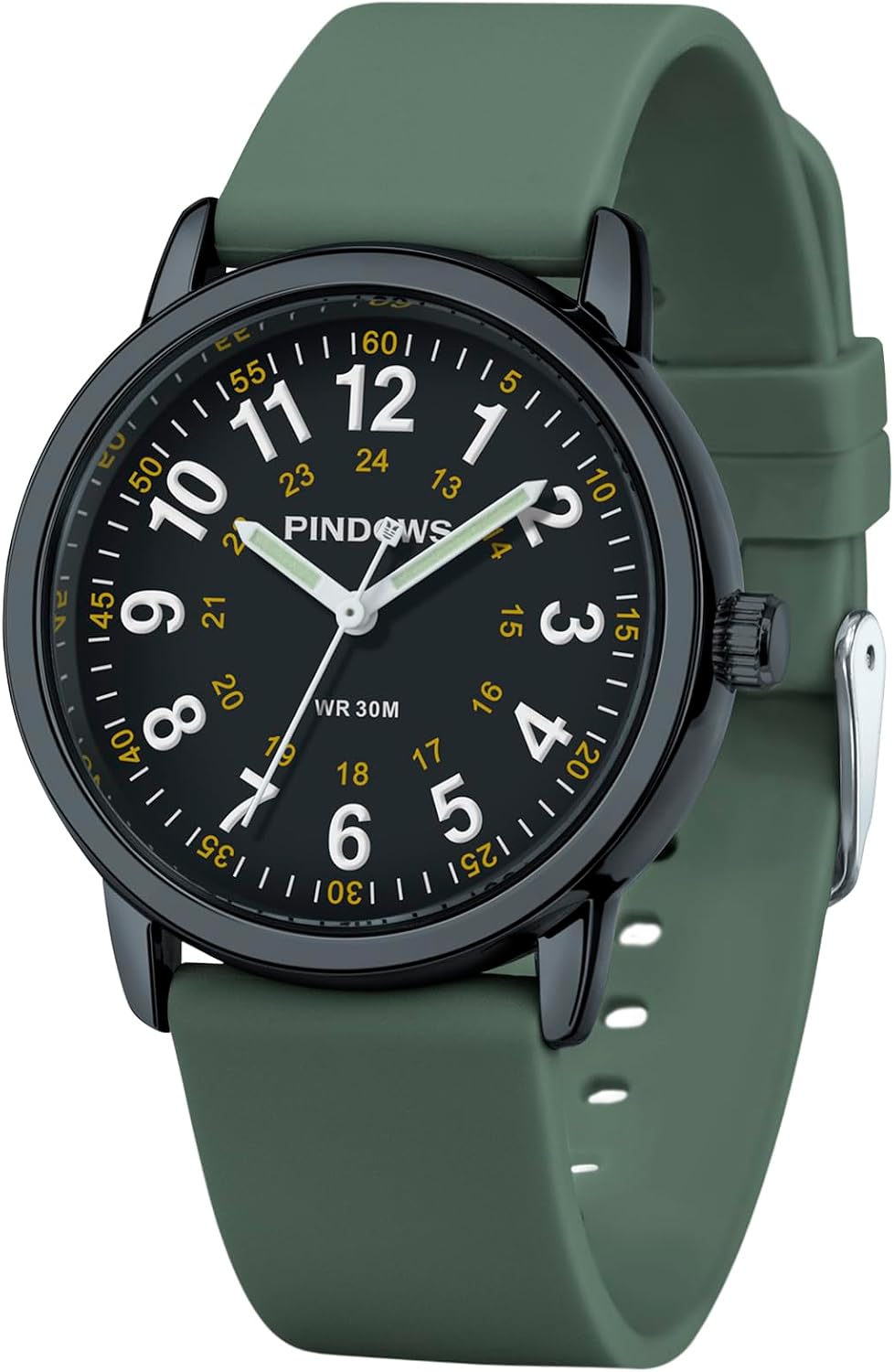 PINDOWS Analogue Quartz Wrist Watch Silicone Band for WomenYoung Women Students Easy to Read Waterproof Unisex Luminous Dial