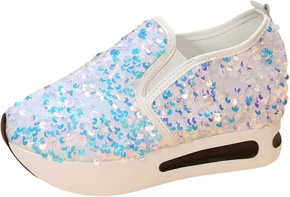 Sneakers for Women Slip On Women's Sequins Embroidery Platform Sports Shoes Comfortable Low Top Slip On Wedge Sneaker Fashion Casual Walking Trainers Non-Slip Womens Platform Loafers