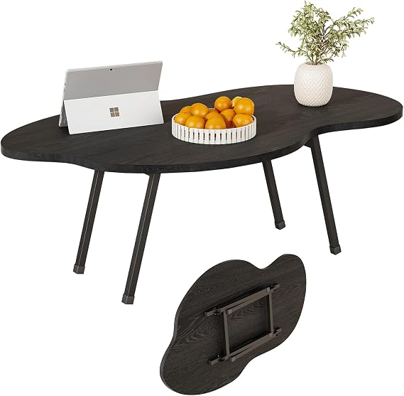 Foldable Coffee Table,Mid Century Modern Coffee Table Living Room Tables,Cloud Shape Irregular Center Table,Portable Folding Table for Small Spaces,Living Room,Bedroom,Entryway,Easy Assembly,Black