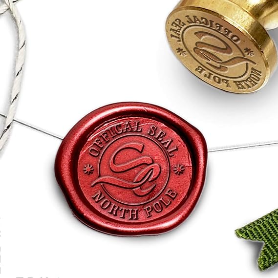 Christmas Official North Pole Seal Wax Seal Stamp Kit with Red/Gold Sealing Wax - 1" Die