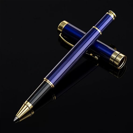 Ballpoint Pens, Stunning Black Chrome Metal Pen with Golden Trim, Best Ball Pen Gift Set for Men & Women, Professional, Executive, Office, Nice Pens Gift Box (Blue, Black)