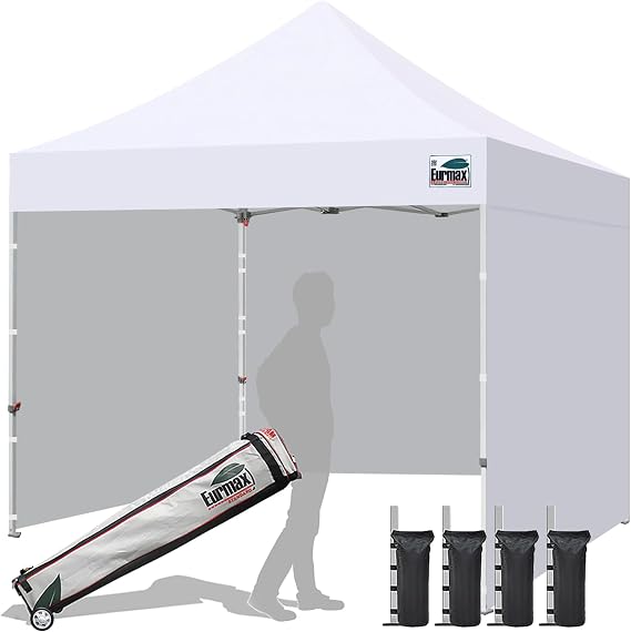 Eurmax USA 10x10 Pop Up Canopy Tent,Commercial Tent with Patented No-Tip Rolling Bag,4 Zippered Removable Walls,UV & Water Resistant Canopy Top,Heavy Duty Outdoor Gazebo,Instant Shelter(White)