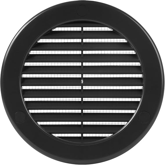100mm (4 Inch) Black Round Air Vent Cover - Plastic Air Vent Grille with Insect Mesh Screen - External Wall Ventilation Cover for HVAC Ducts, Ceiling or Wall Vents - Indoor Outdoor