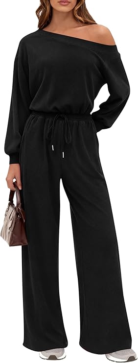 PRETTYGARDEN Womens Off Shoulder Long Sleeve Jumpsuit