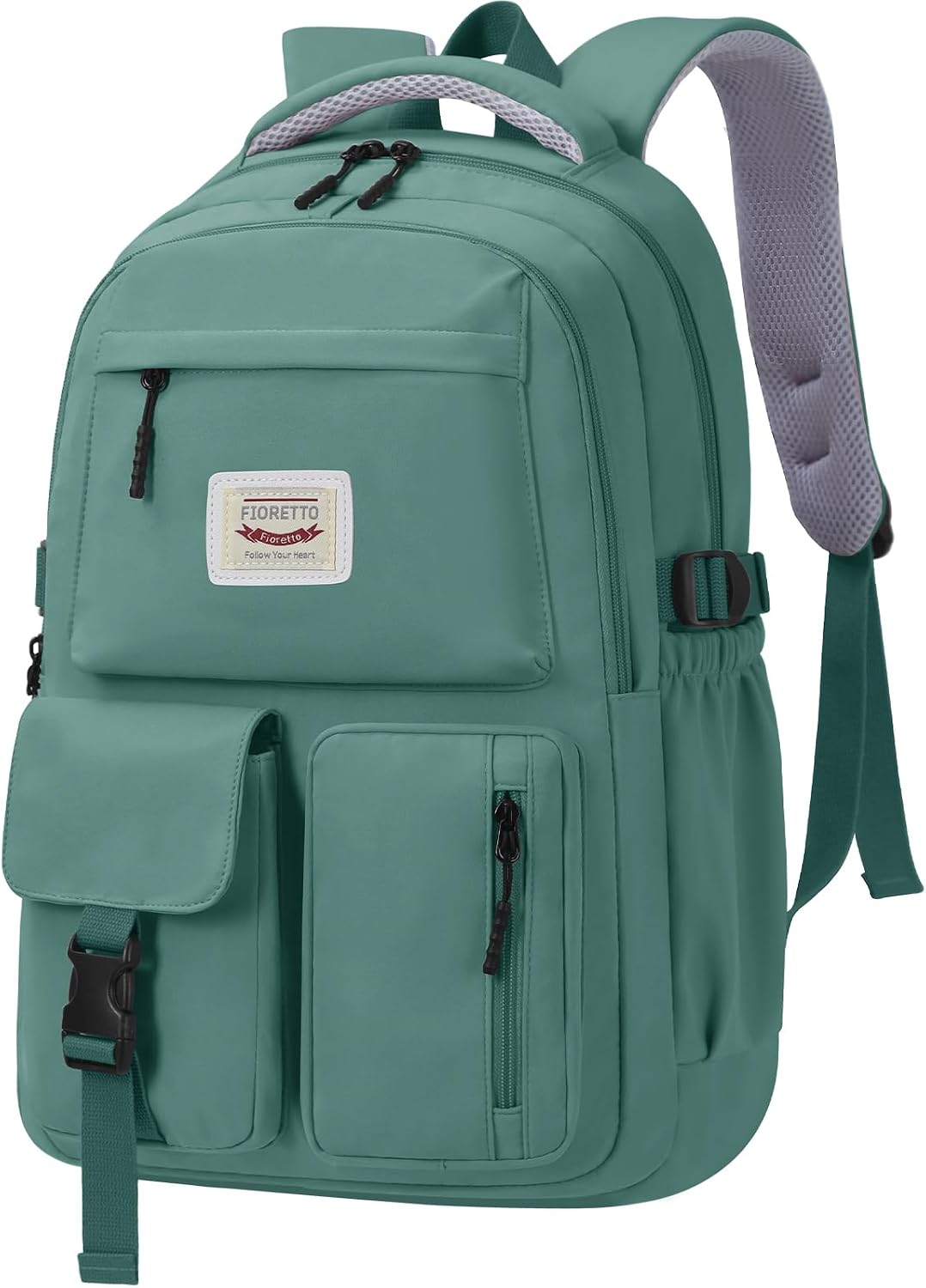 FIORETTO Lightweight School Backpack Womens, Cute School Bag for Girls, Laptop Rucksack Backpack for School Casual Daypacks Travel Backpack for College Work Dark Green