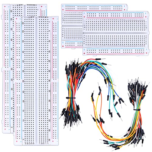 130 Pcs Breadboard Jumper Wires Kit 4pcs 400 & 830 Points Solderless PCB Breadboards and 126 Pcs Flexible Bread Board Jumper Wire Set for Arduino, Prototyping Circuit, DIY Electronic Project