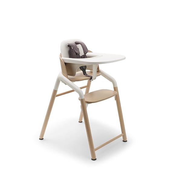 Bugaboo Giraffe Wooden Baby High Chair Adjustable in 1 Second, Ergonomic Easy-Clean Highchair, Suitable from Birth (Newborn Set Sold Separately), FSC Beechwood & Bioplastic Neutral Wood/White