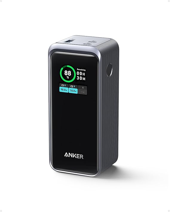 Anker Prime Power Bank, 20,000mAh 200W Portable Laptop Charger for Travel, TSA-Approved, Smart Digital Display, 2 USB-C and 1 USB-A Port, for iPhone 16/15/14 Series, Samsung, MacBook, and More