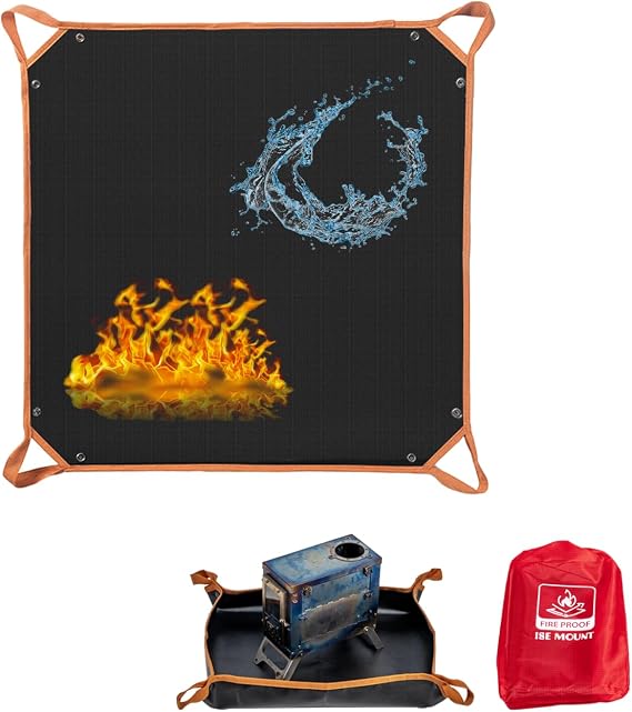 Fire Pit Mat Fireproof Mat Double-Sided Silicone Ember Mat for Camping Wood Stove Portable Firewood Carrier