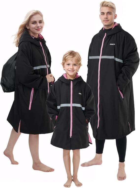 Owntop Swim Parka Adult Kids | Waterproof & Quick-dry | 2-Way Zipper | Oversized Hooded Changing Robe for Beach Pool
