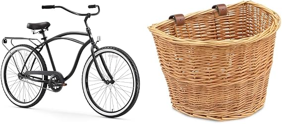 sixthreezero Around The Block Men's Beach Cruiser Bike, Single Speed Step-Through Touring Hybrid Bicycle with Rear Rack, 26 Inch Wheels, Matte Black
