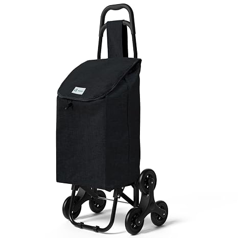 VOUNOT Folding Shopping Trolley on 6 Wheels, Stair Climbing Shopping Cart, Grocery Trolley, Oxford Black