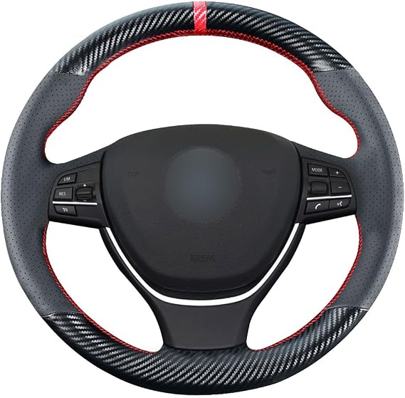 DIY Stitching Carbon Fiber Steering Wheel Cover for BMW F07 F10 F11 5 Series 525i 550i 528i 535i 540i Sedan / F01 7 Series / F06 F12 F13 6 Series 15 inches Leather Interior Accessories