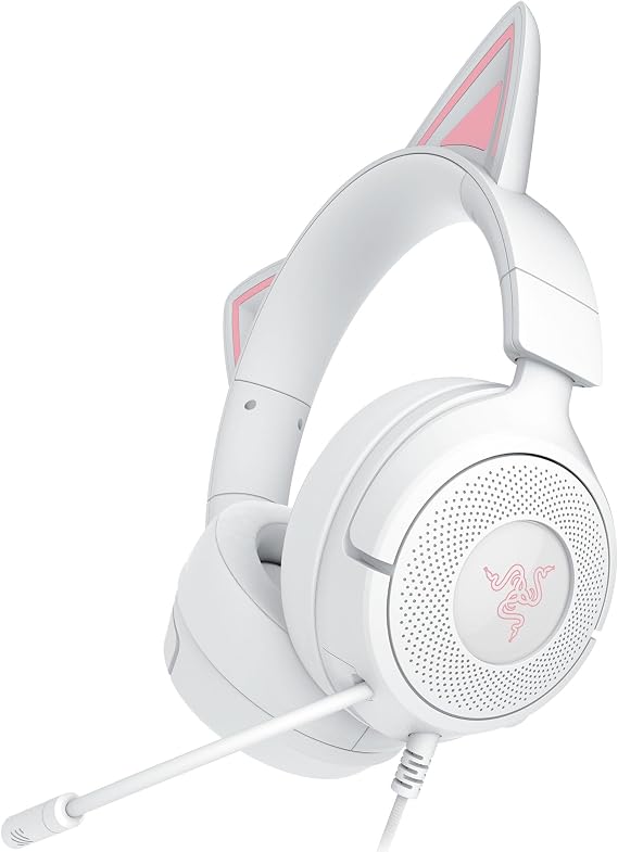 Razer Kraken Kitty V3 X Wired Gaming Headset, Kitty Ears, White | HyperClear Cardioid Mic, 40 mm Drivers, 7.1 Surround Sound, Comfy Ear Cushions, Cross-Platform via 3.5mm PC, PS5, Xbox