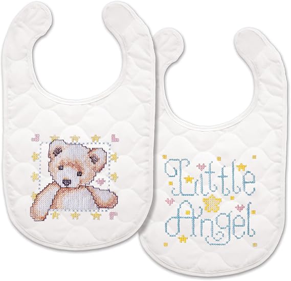 Tobin T21708 Angel Bib Pair Stamped Cross Stitch Kit, 9 by 14-Inch, White, 9" x 14", Set of 2