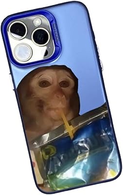 JDIV Monkey Phone Case, Funny Monkey Drinking Capri Sun Phone Case Compatible for iPhone 161514131211 Promax Blue,14
