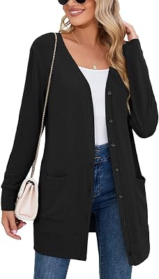 Heymoments Womens Long Sleeve Open Front Cardigan Casual Lightweight Swearter Ladies Loose Knit Outwear Coats with Pockets