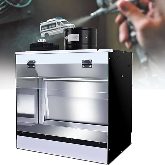 Waterfall Airbrush Spray Booth with 3 LED Lighting, 5500K Hobby Paint Booth with Water Curtain, Professional Air Brush Booth Kit with Filter Hose for Painting Model, Crafts,DIY,Cake 58cm/22.8inLong-B