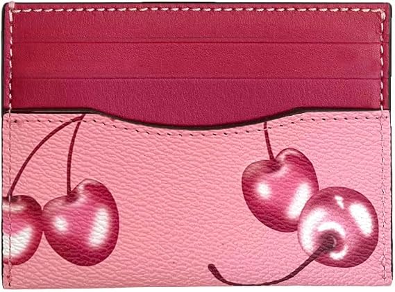 Slim Card Case Leather Credit Card Holder with Cherry Print
