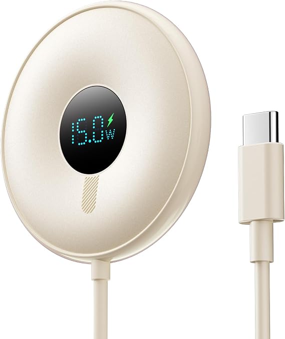 15W Magnetic Wireless Charger with LED Power Display, Magnetic Charger, for iPhone 15/14/13/12 Series, Samsung, Airpods 2/3/pro/pro 2(Adapter Not Included) (Beige)