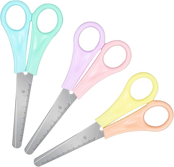 3Pcs Kids Scissors with Rounded Tip, Two-Tone Handle Scissors with cm Scale Stainless Steel Blades for Children's Art Scrapbooking DIY Craft