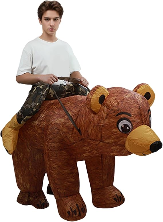 Inflatable Costume Adult Riding Bear Blow up Costume Funny Halloween Fancy Dress for Height 59.1-74.8 Inch