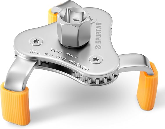 Spurtar 3-Jaw Oil Filter Wrench Adjustable 2-11/16" to 4-1/16" 68mm-104mm Oil Filter Removal Tool with Removable Protective Sleeves for Car, SUV & Truck
