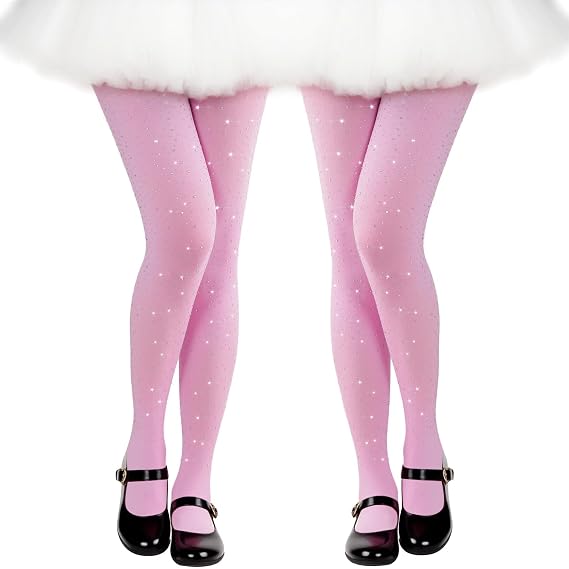 phnydreg 2 Pairs Girls Sparkly Tights Soft Sparkle Rhinestone Stocking for Toddler School Dress Dance Stocking