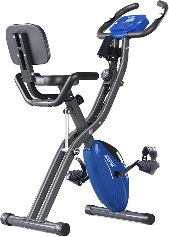 Merax Exercise Bike,Workout Bikes for Home,Folding Stationary Bikes for Home with 16-Level Magnetic Resistance, 300LBS Capacity X-Bike Indoor Exercise Equipment with Heart Rate Sensor & LCD Monitor