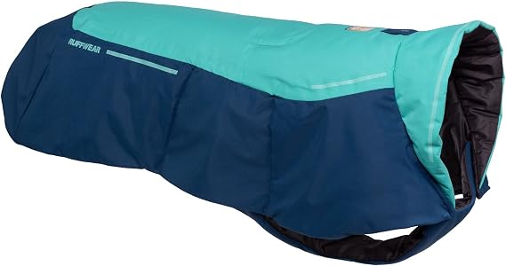 Ruffwear, Vert Dog Winter Jacket, Insulated Waterproof Dog Coat with Harness Leash Portal, Breathable Design with Leg Loops, Windproof Extended Coverage, Reflective Trim, Aurora Teal, XX-Small