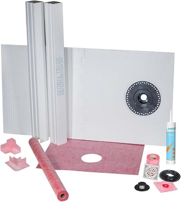 Prova TT8209STS05 Waterproofing Shower Kit 32 x 60 Offset Tray, ABS Bonding Flange and Stainless Steel Finish Grate Assembly, Strainer, Joint Sealant
