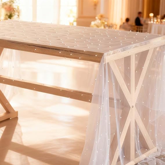 Pearl Table Runner, 80x300CM Elegant White Pearl Table Decorations, White Lace Tablecloth Sheer for Bridal Shower Birthday Party Decor, Accessories Birthday Party Dining Christmas Table Runners
