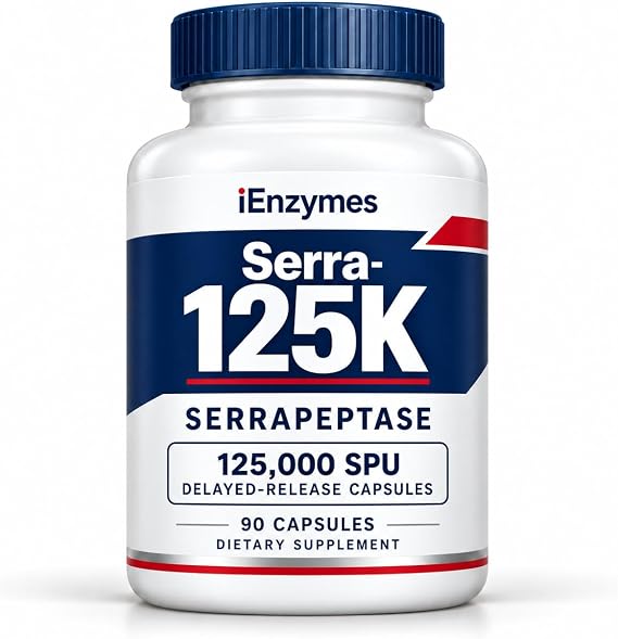 Serra-125K Serrapeptase High Potency 125,000 SPU Per Capsule (250,000 SPU Per 2 Capsules) | Delayed Release | 90 Capsules | Non-GMO | Vegan Enzyme Supplement | Professional Quality