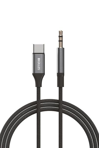 Simex Type C to 3.5mm Tak Çalıştır Kumaş Örgülü AUX Ses Kablosu Stereo Destekli