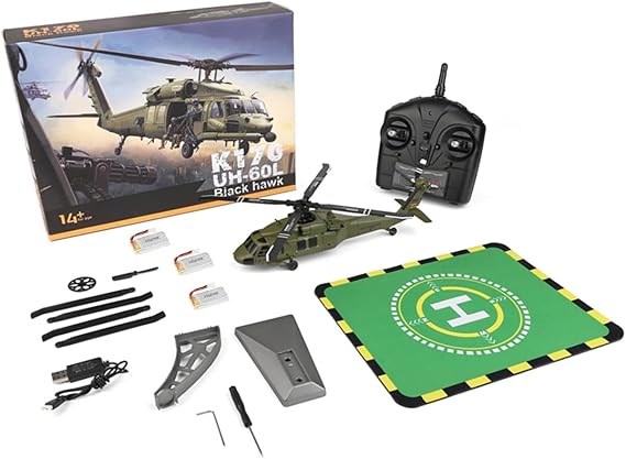 WL K170 Black-Hawk UH-60L RC Helicopter, 170 Size 2.4G 4CH Flybarless Aircraft Model with Adjustable Left&Right Hand Throttle, One-Key Takeoff/Landing, Outdoor RC Plane for Beginners (RTF)