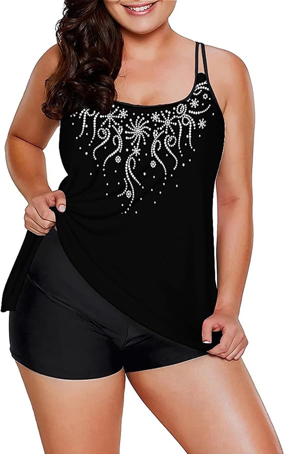 LALAGEN Womens Plus Size Tankini Swimsuit Two Piece Bathing Suits Swim Tank Top with Boy Short