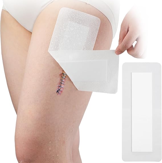 10 Pcs Waterproof Adhesive Island Dressing 4"x10" for Post Knee Replacement Hip Surgery Shower Protector Bandage Surgical Incision Wounds Cover Breathable Bordered Gauze