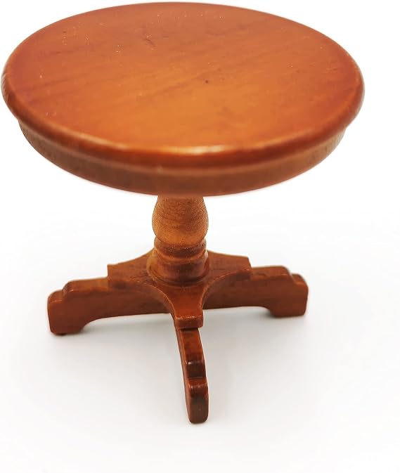 Dollhouse Decoration Accessories, 1:12 Dollhouse Furniture Miniature Wooden Round Side Table