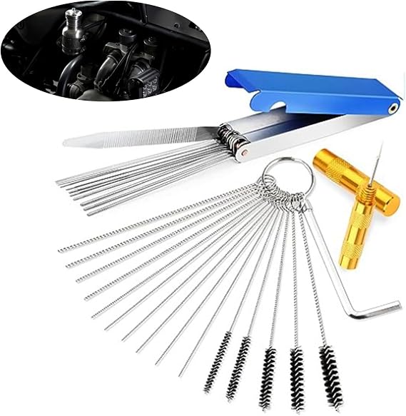 Carburetor Cleaning Kit,Carburetors Carbon Dirt Jet Remove Cleaner, Carb Carburetor Cleaners 13 Cleaning Wires Set, 1 Sharp Pick,1 Throttle Wrench,5 Nylon Brushes, 10 Cleaning Needles